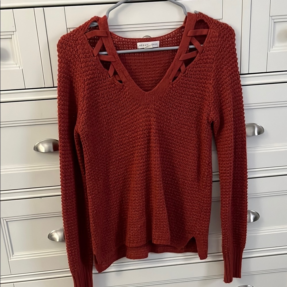 Aeropostale Red Knit Sweater with Crisscross Detail
